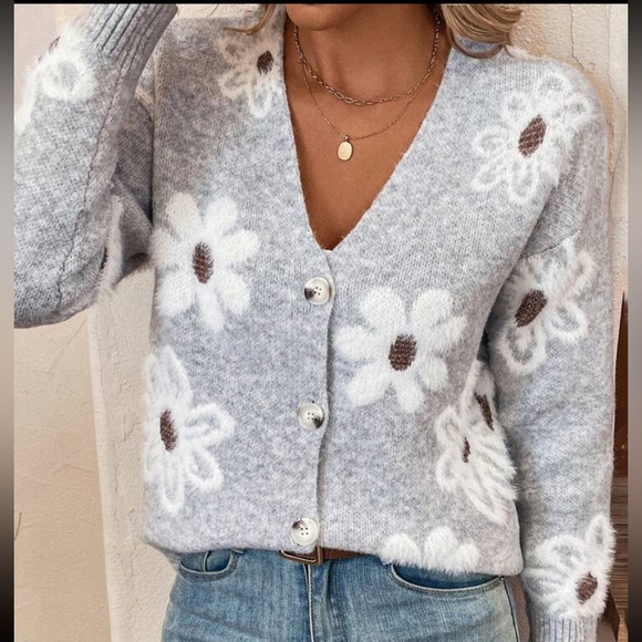 New floral print cardigan sweater - Picture 1 of 6